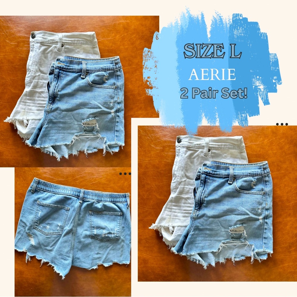 AERIE Women’s 2 pair set Size Large denim shorts